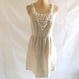 Kensie Size S Beige "burlap & Lace" Linen Dress
